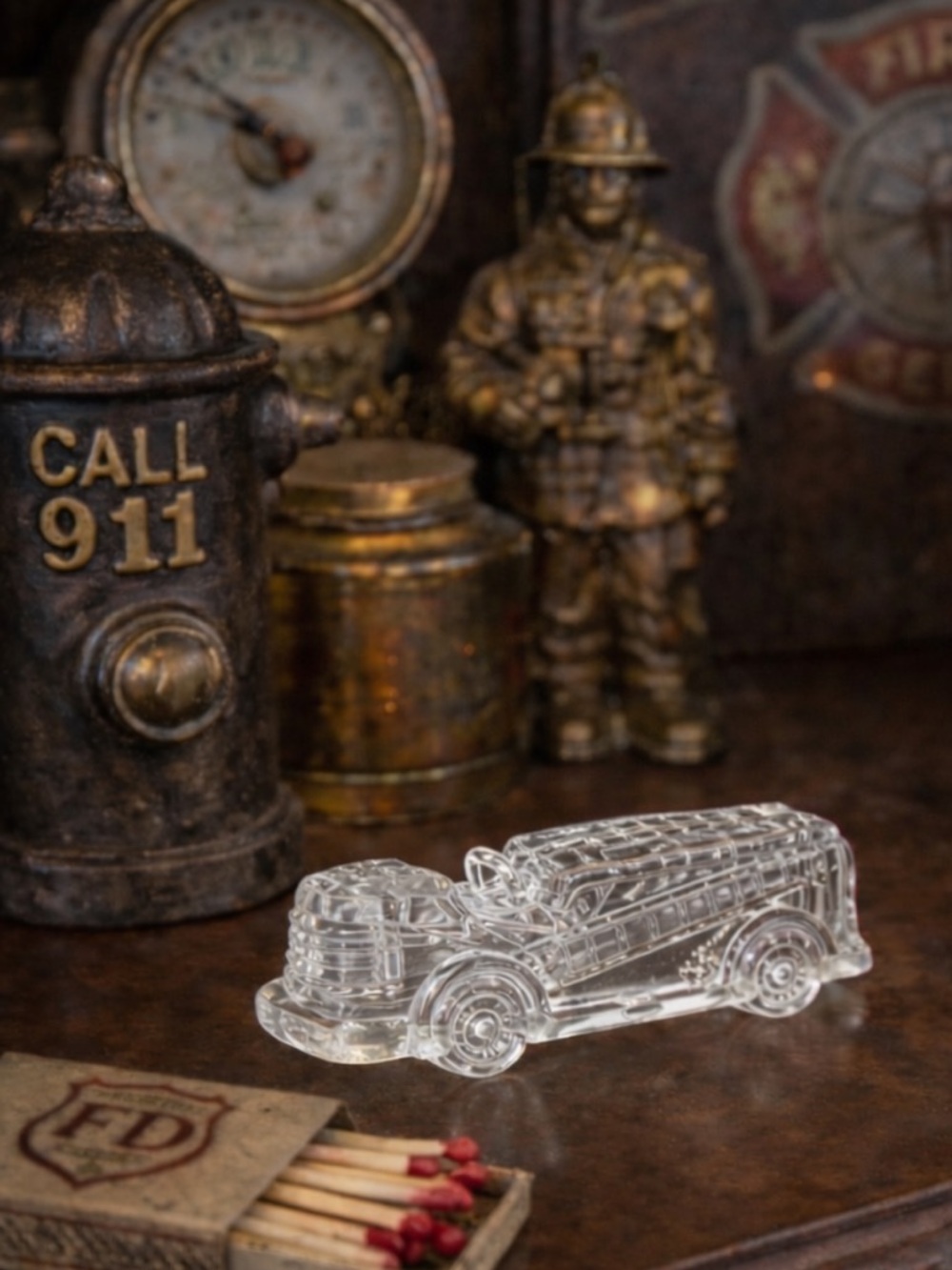 Vintage Crystal Glass Fire Engine